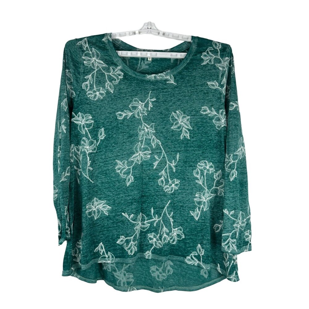 C & C California Womens 2X Green Floral Long Sleeve Top